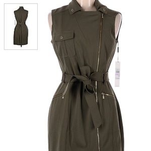 CALVIN KLEIN
Women's Moto Belted Sleeveless Sheath Dress